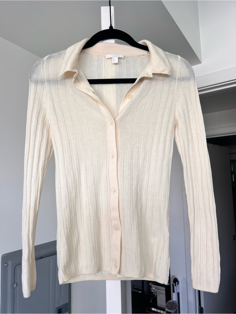 COS Ribbed Wool Collared Cardigan Sweater Cream Size XS